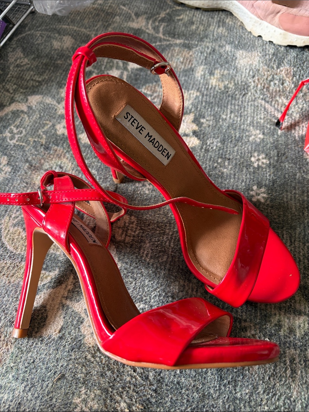 Steve Madden Red Patent Ankle-Strap Stiletto Sandals